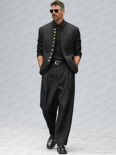 Urban Style Metallic Button Suit Set