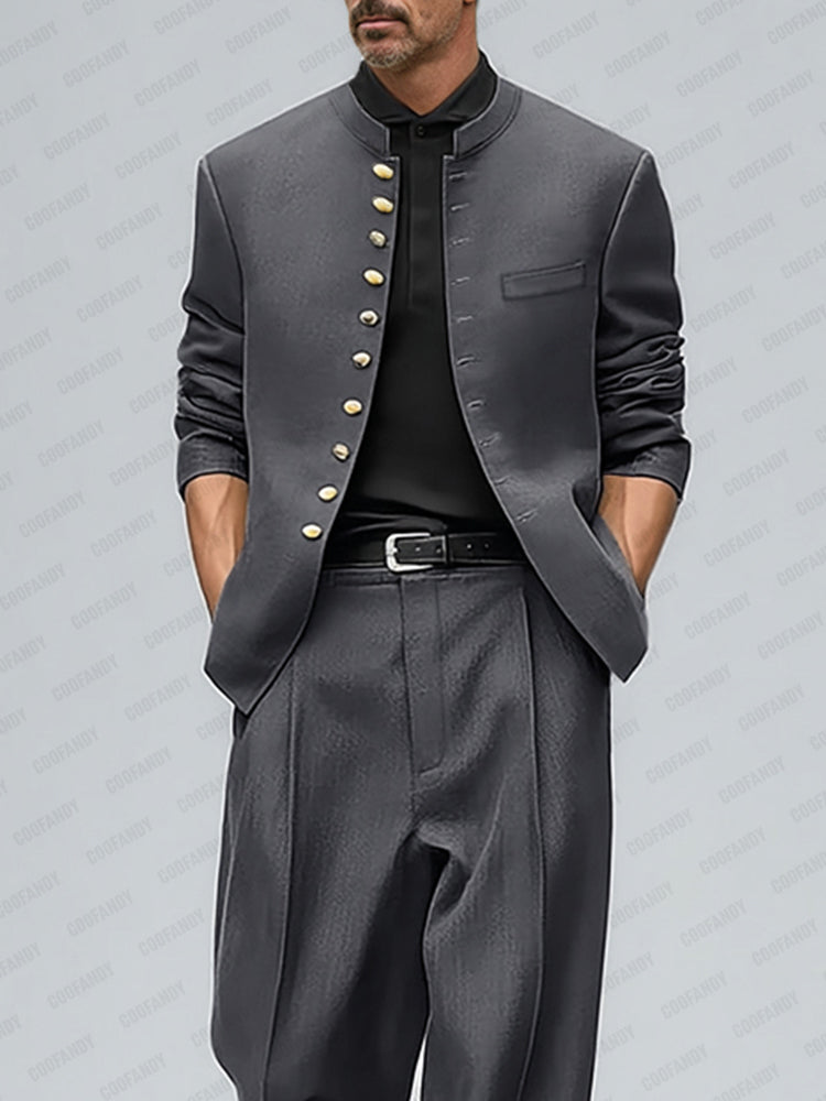 Urban Style Metallic Button Suit Set