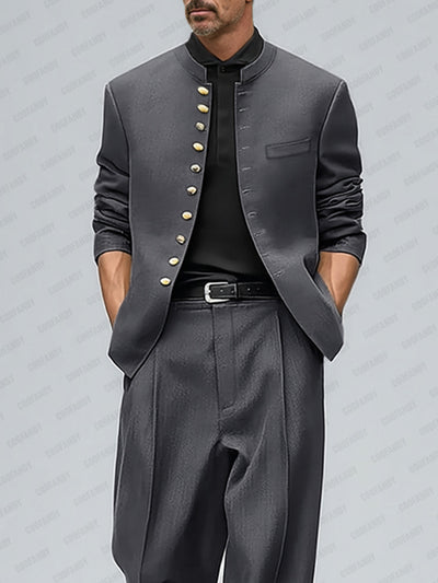 Urban Style Metallic Button Suit Set