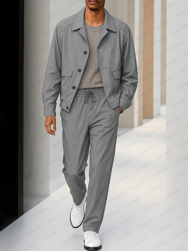 Casual Utility Style Jacket Pants Set