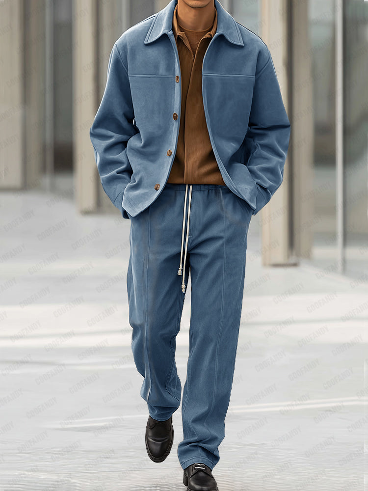 Smart Casual Suede Jacket Pants Set