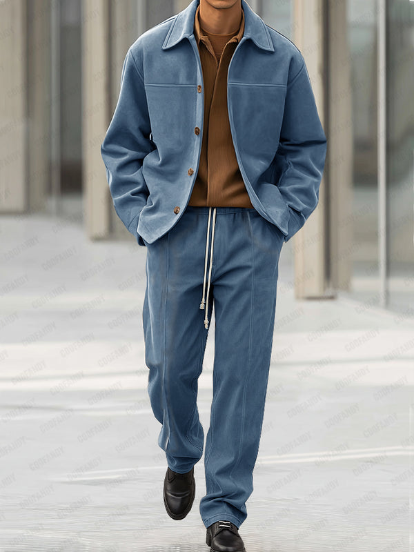 Smart Casual Suede Jacket Pants Set