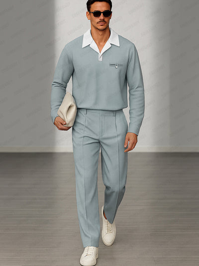 Modern Contrast Collar Matching Set