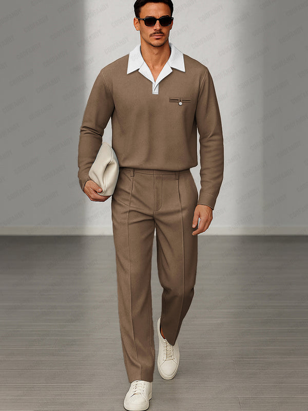 Modern Contrast Collar Matching Set