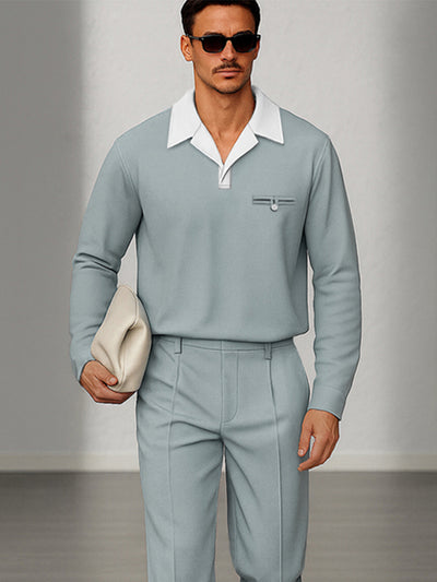 Modern Contrast Collar Matching Set