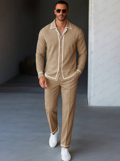 Casual Contrast Trim Shirt Pants Set