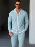 Casual Contrast Trim Shirt Pants Set