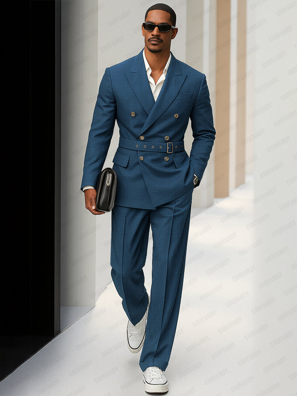 Modern Double Breasted Belted Suit Set