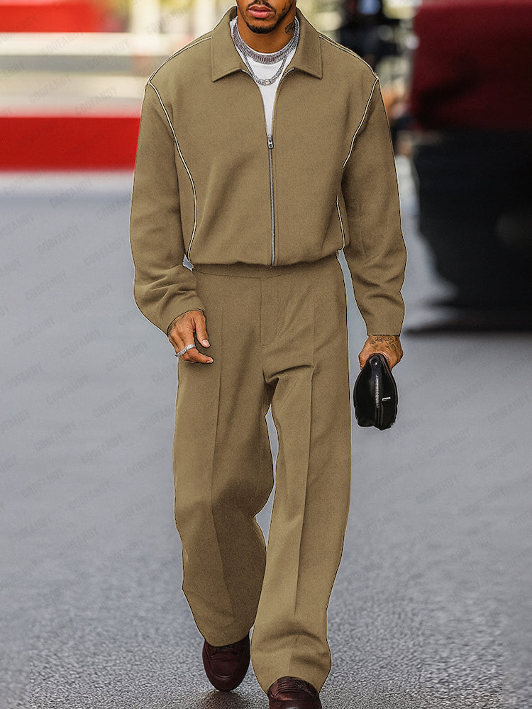 Stylish Contrast Stitch Jacket Pants Set