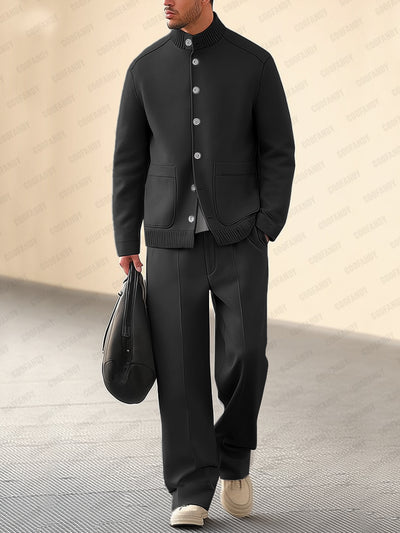 Effortless Stand Collar Jacket Pants Set