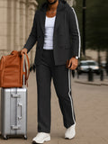 Trendy Contrast Stripe Hooded Blazer Set
