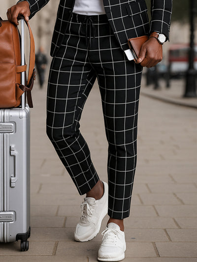 Classic Plaid Print Blazer Pants Set