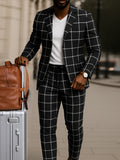 Classic Plaid Print Blazer Pants Set