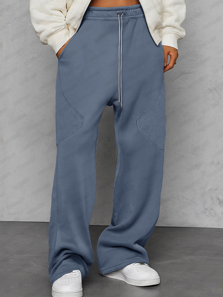 Suede Splicing Loose Fit Pants