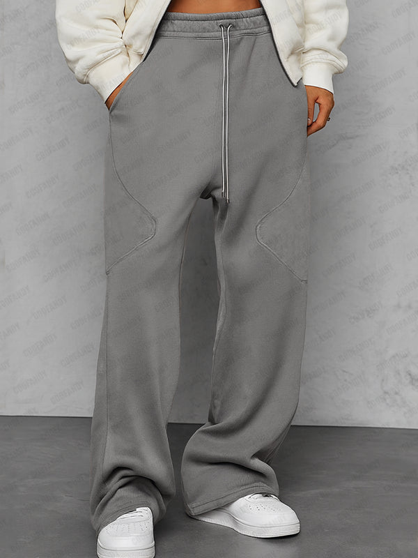 Suede Splicing Loose Fit Pants