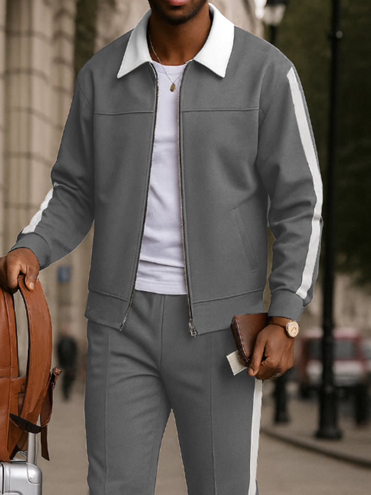 Urban Color Block Design Jacket Pants Set
