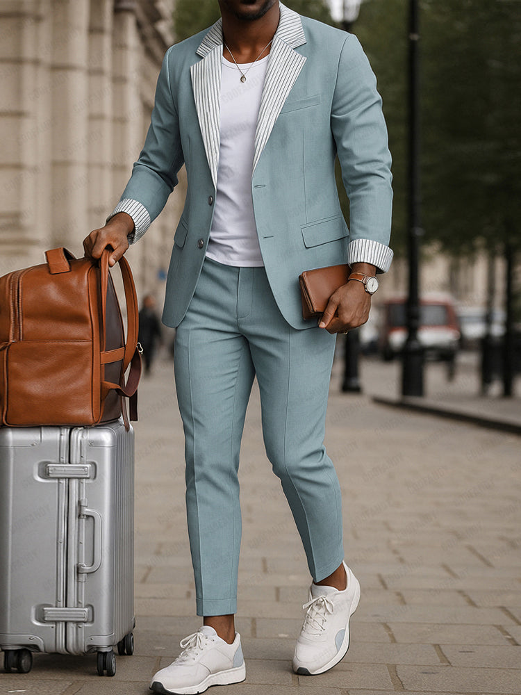Modern Striped Collar Blazer Suit Set