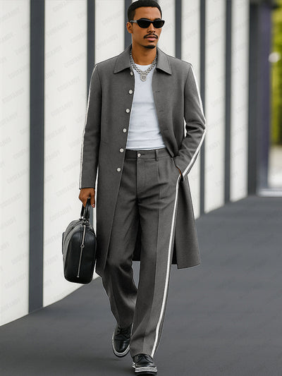 Modern Casual Contrast Tape Coat Pants Set