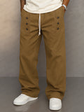 Cotton Button Accents Straight Leg Pants