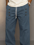Cotton Button Accents Straight Leg Pants