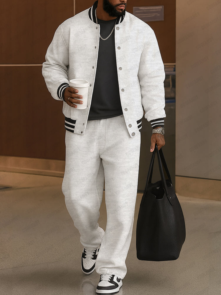 Classic Striped Trim Jacket Pants Set