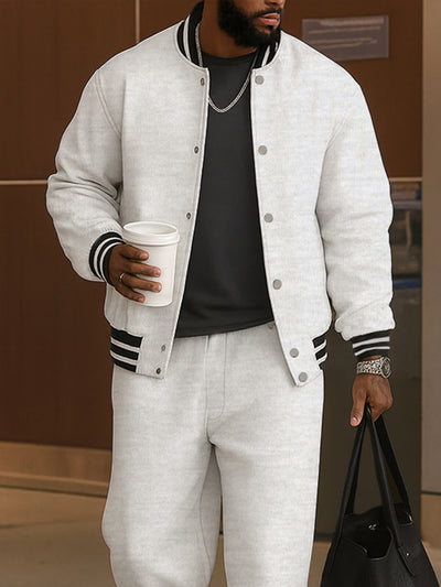 Classic Striped Trim Jacket Pants Set