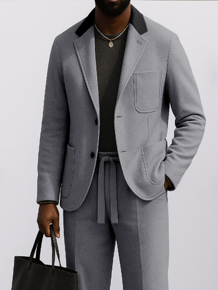 Fashion Suede Contrast Color Suit Set