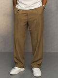 Casual Button Accent Straight Leg Pants
