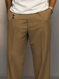 Casual Button Accent Straight Leg Pants