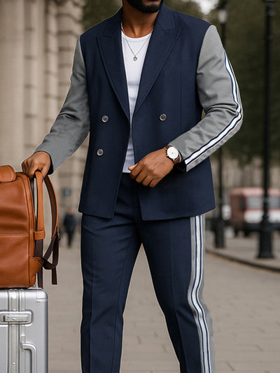 Casual Inspired Color Block Blazer Pants Set