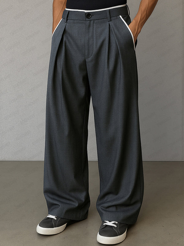 Modern Contrast Trim Straight Cut Pants