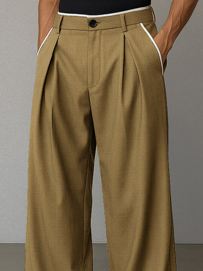 Modern Contrast Trim Straight Cut Pants