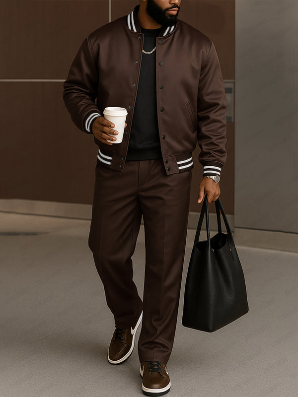 Modern Contrast Stripe Jacket Pants Set