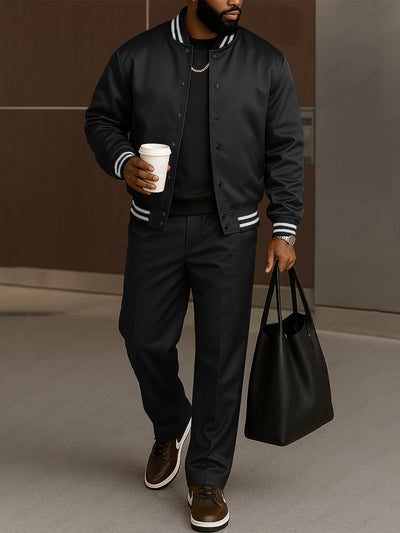 Modern Contrast Stripe Jacket Pants Set