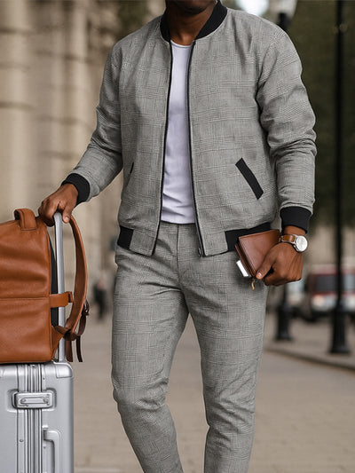 Smart Casual Plaid Tracksuit Set