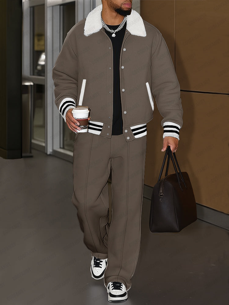 Urban Casual Plush Trim Jacket Pants Set – COOFANDY