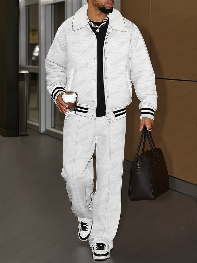 Urban Casual Plush Trim Jacket Pants Set – COOFANDY