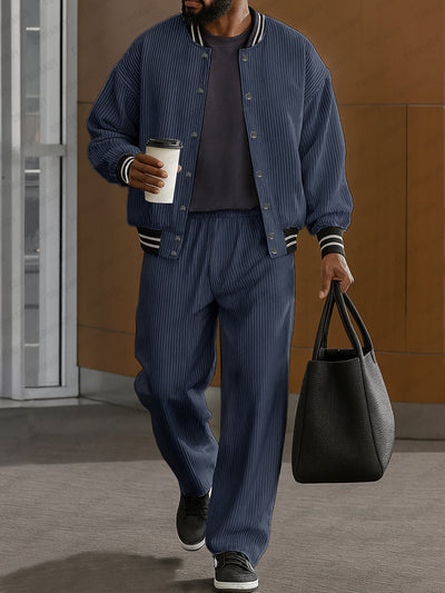 Casual Versatile Striped Jacket Pants Set