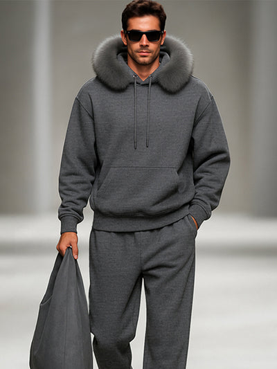 Cozy Fur Collar Hoodie Pants Set