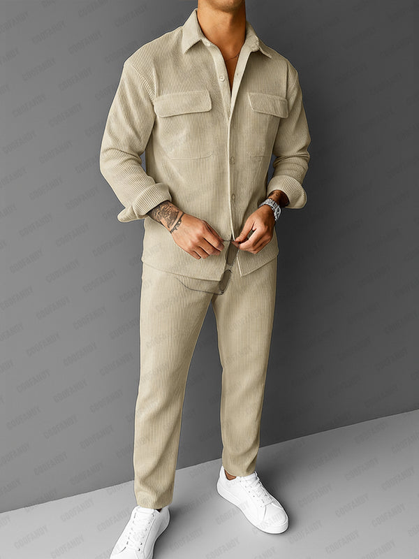 Classic Corduroy Shirt Pants Matching Set