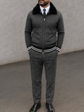 Modern Fur Collar Jacket Pants Set