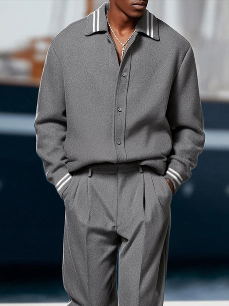 Versatile Ribbed Trim Jacket Pants Set