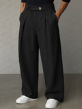 Casual Belt Accent Straight Cut Suit Pants