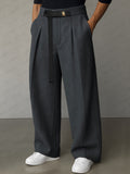 Casual Belt Accent Straight Cut Suit Pants