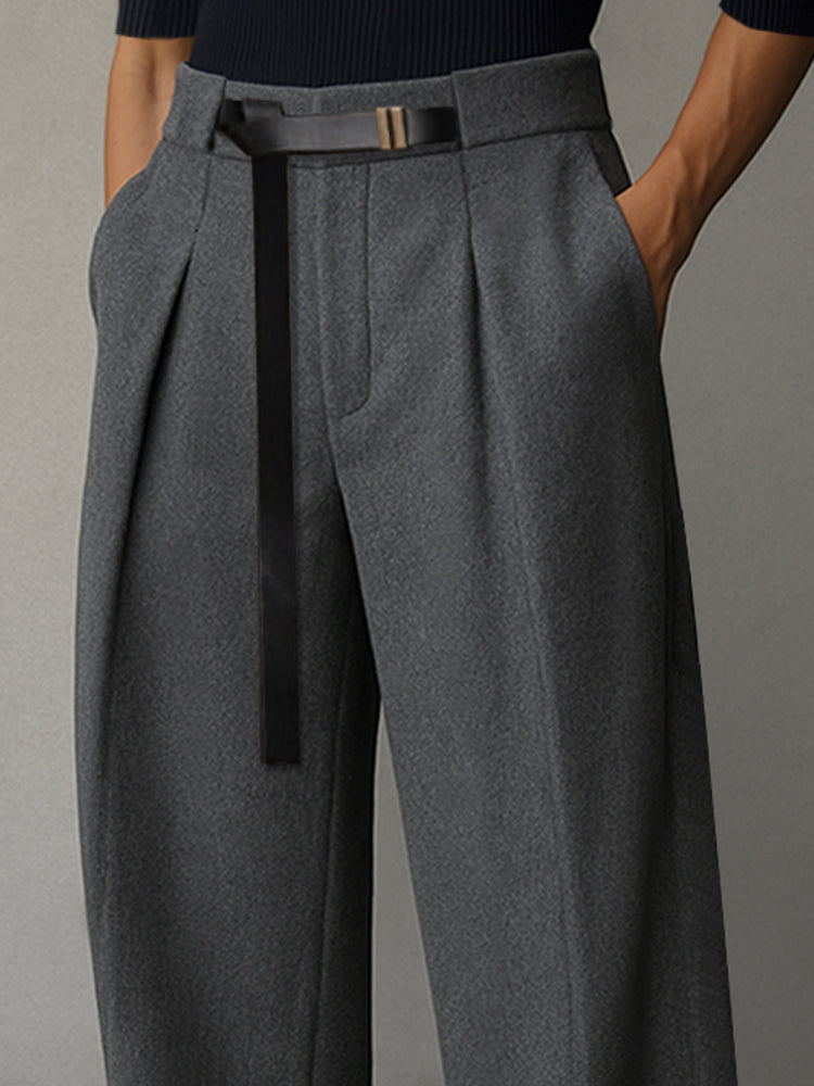 Casual Belt Accent Straight Cut Suit Pants