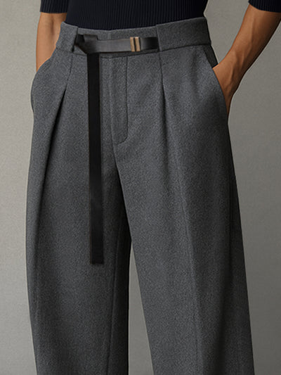 Casual Belt Accent Straight Cut Suit Pants