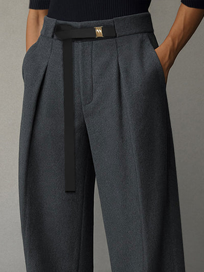 Casual Belt Accent Straight Cut Suit Pants