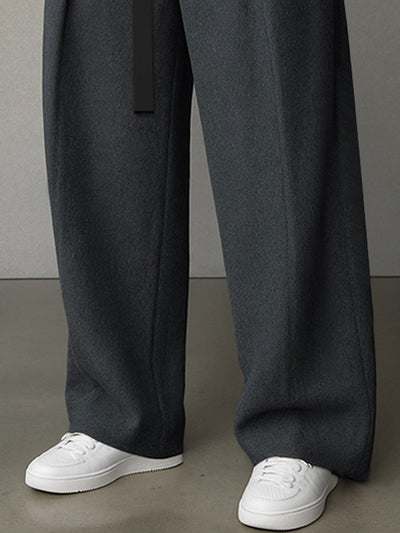 Casual Belt Accent Straight Cut Suit Pants