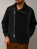 Unique Suede Paneled Zip-Up Knit Jacket