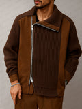 Unique Suede Paneled Zip-Up Knit Jacket